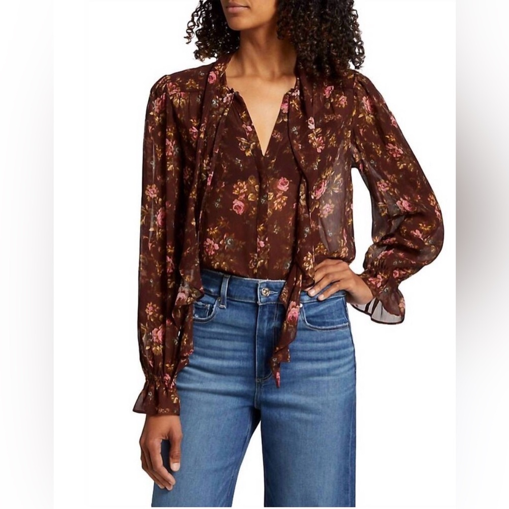 PAIGE Clemency Floral Silk Top in Rosewood Multi, xs - Picture 9 of 12